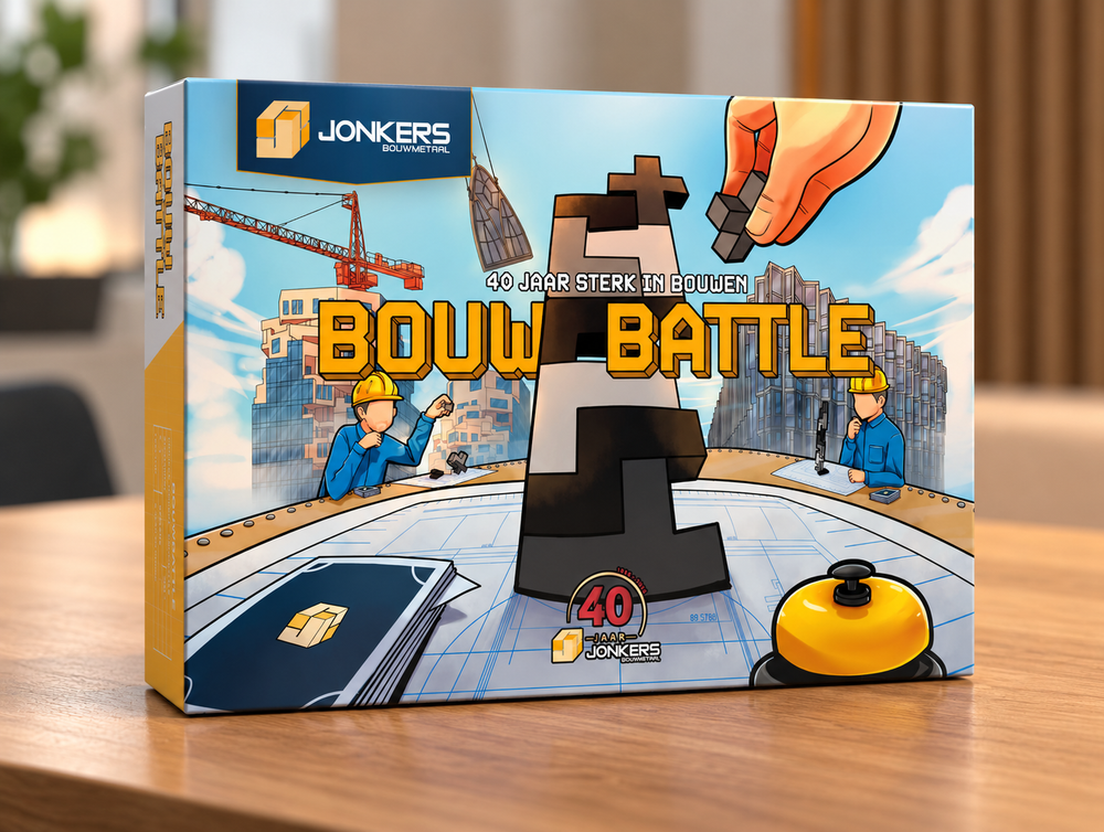 Doos van Bouw Battle, het jubileumspel voor 40 jaar Jonkers Bouwmetaal